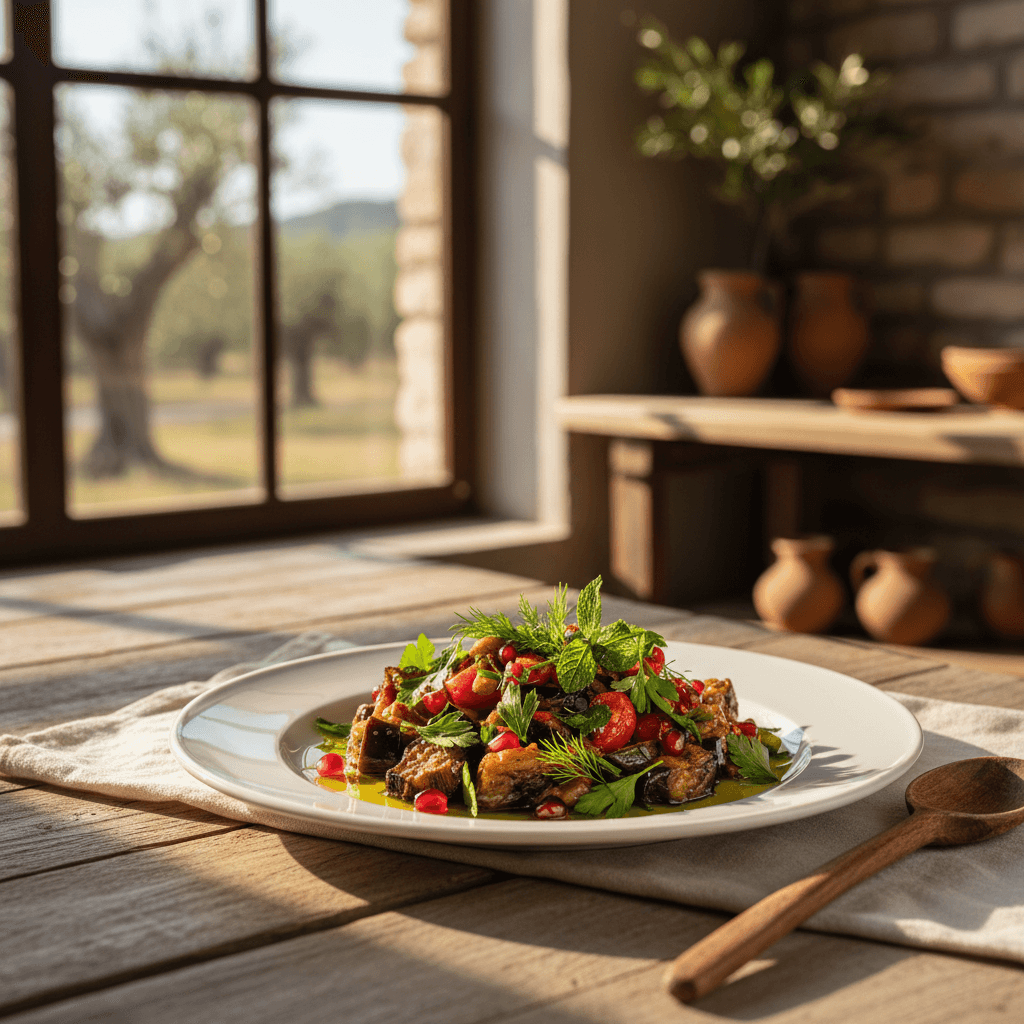 Zeytinyağlı Közlenmiş Patlıcan Salatası Tarifi