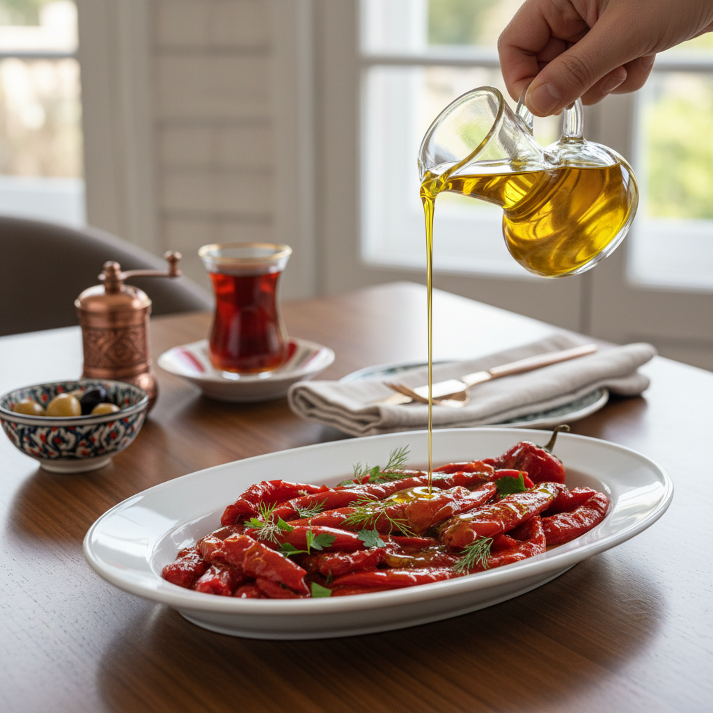 Zeytinyağlı Közlenmiş Biber Mezesi Tarifi - Geleneksel Lezzet - Gorsel 5